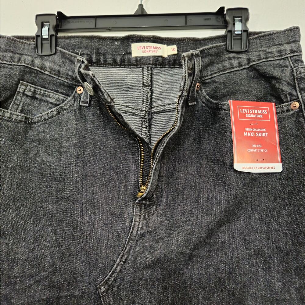 NWT Levi Strauss Signature Denim Maxi Skirt Mid Rise Stretch Charcoal Sz 10 - Picture 4 of 12